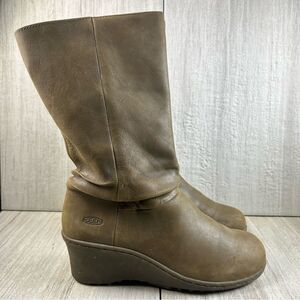 Keen Akita Brown Leather Slouch Wedge Heeled Tall Calf Boot Women’s Size 8.5